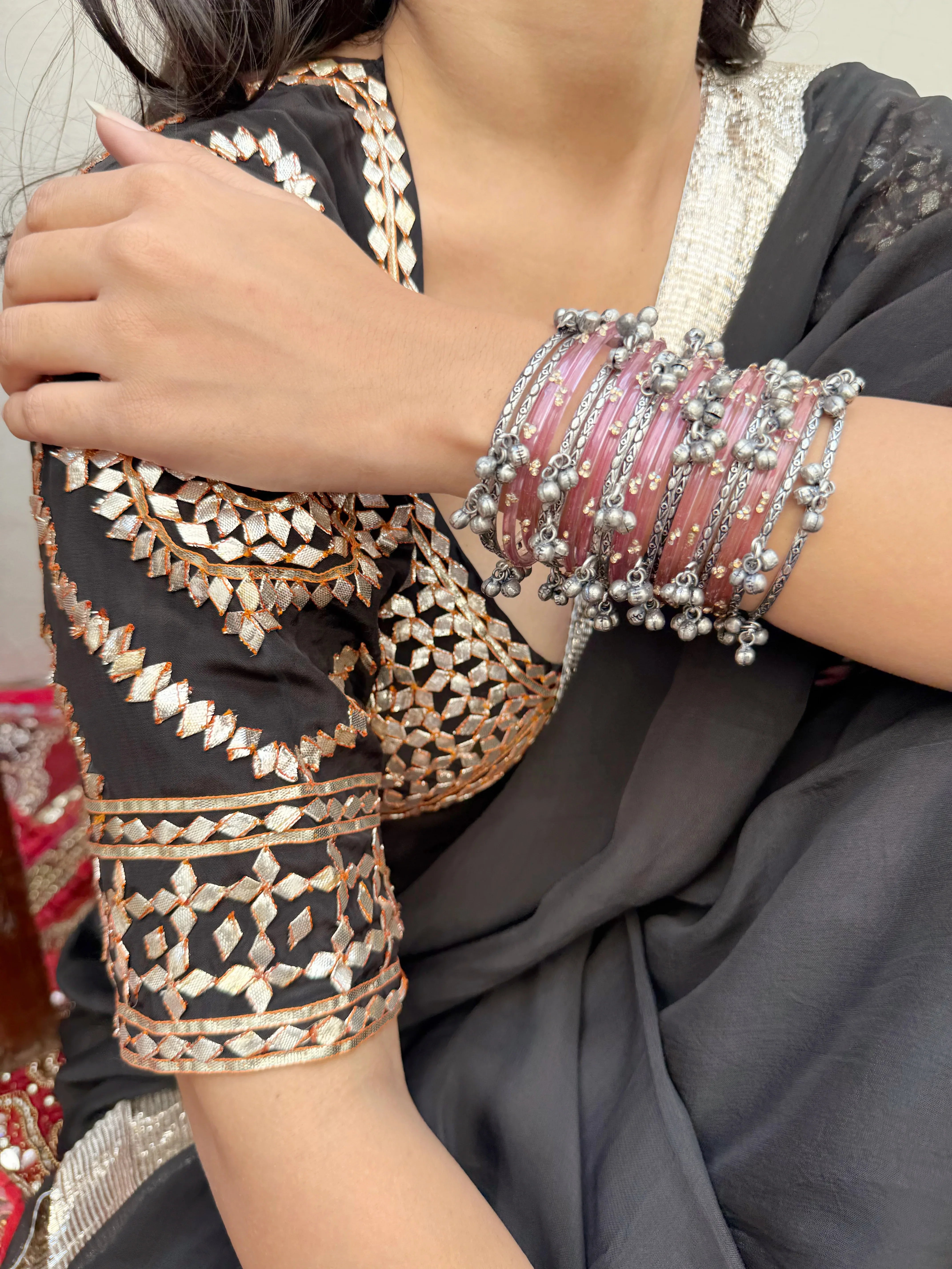 Silver Thin Ghunghroo bangles ( set of 12 pieces ) - Jhaanjhariya