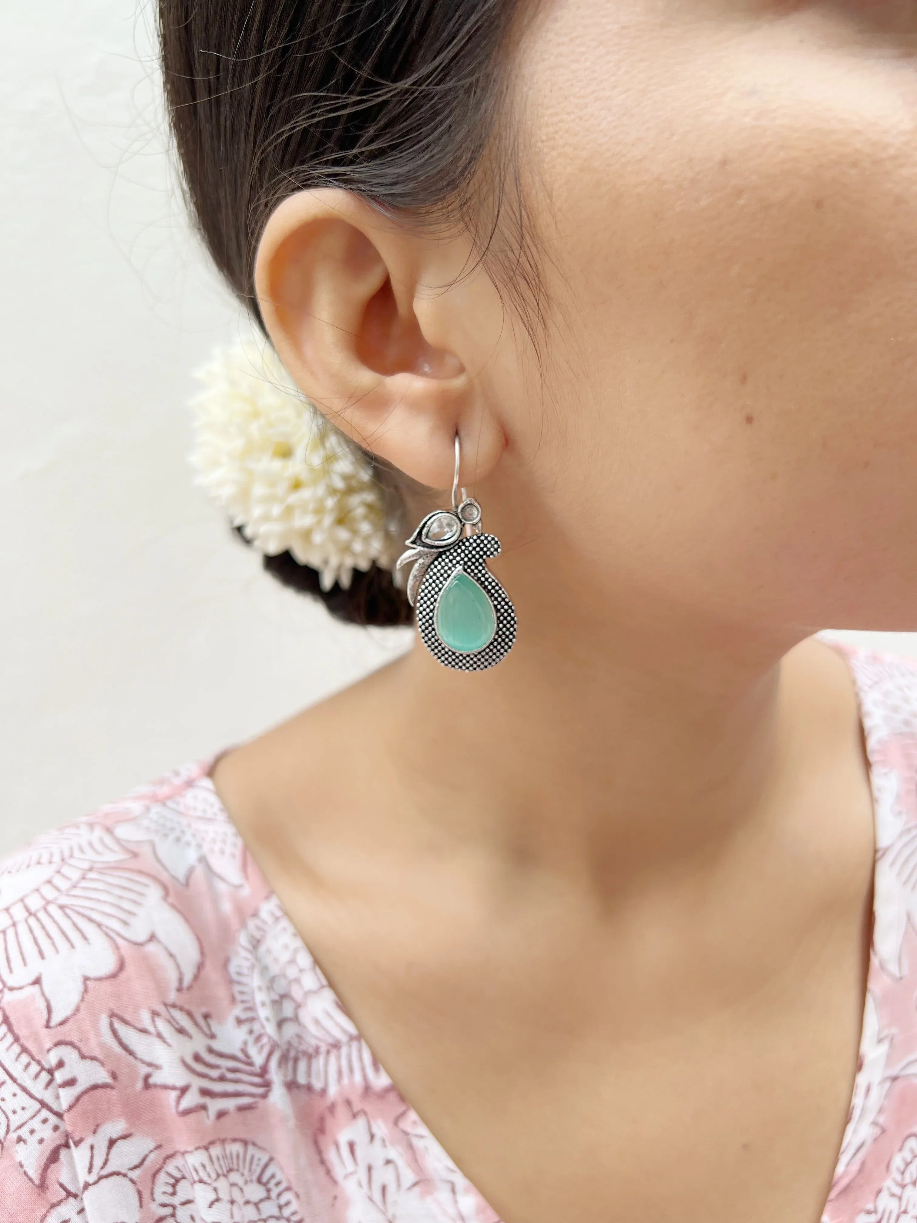 Chidiya Rani Stone Hook Earrings (SET OF TWO) - Jhaanjhariya