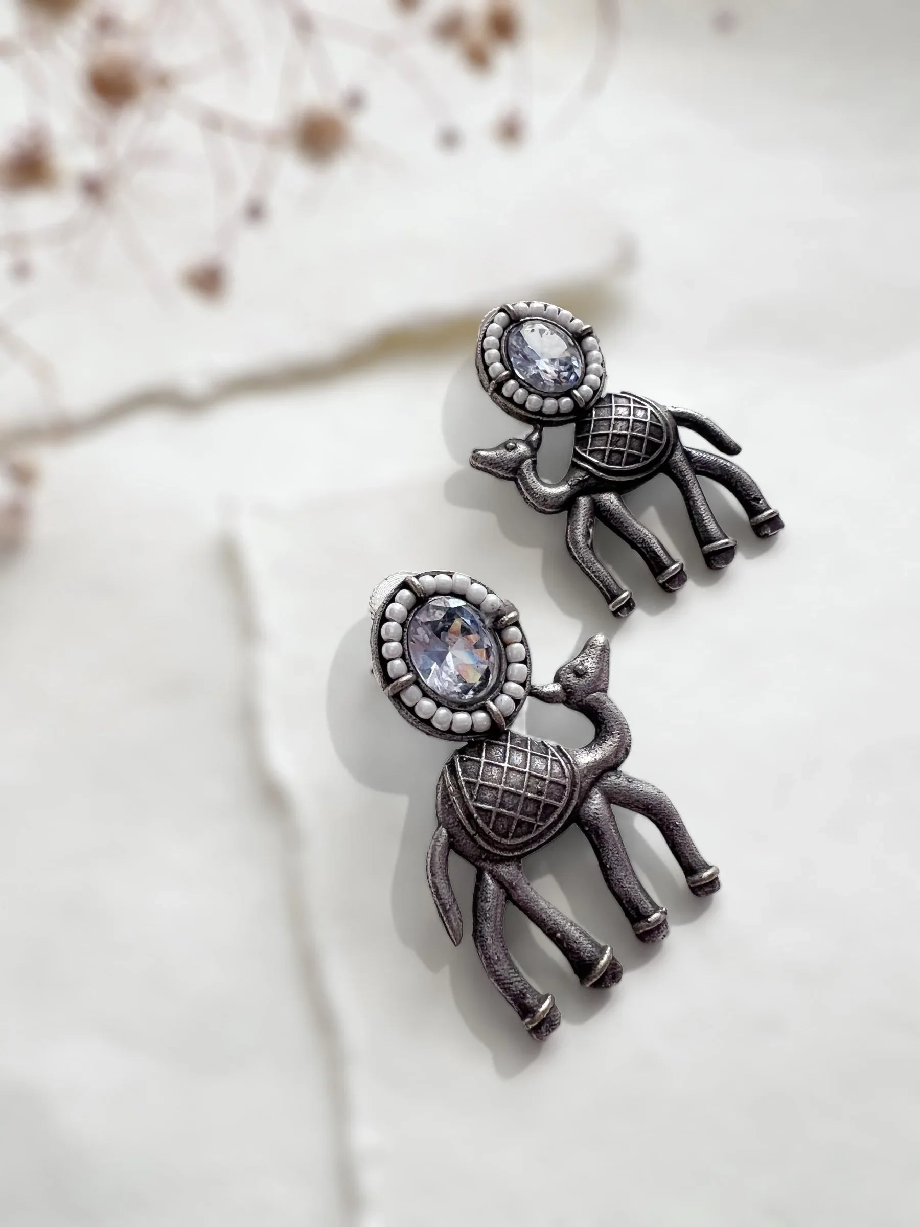 Oonth Studs With Colored MonaLisa Stones - Jhaanjhariya