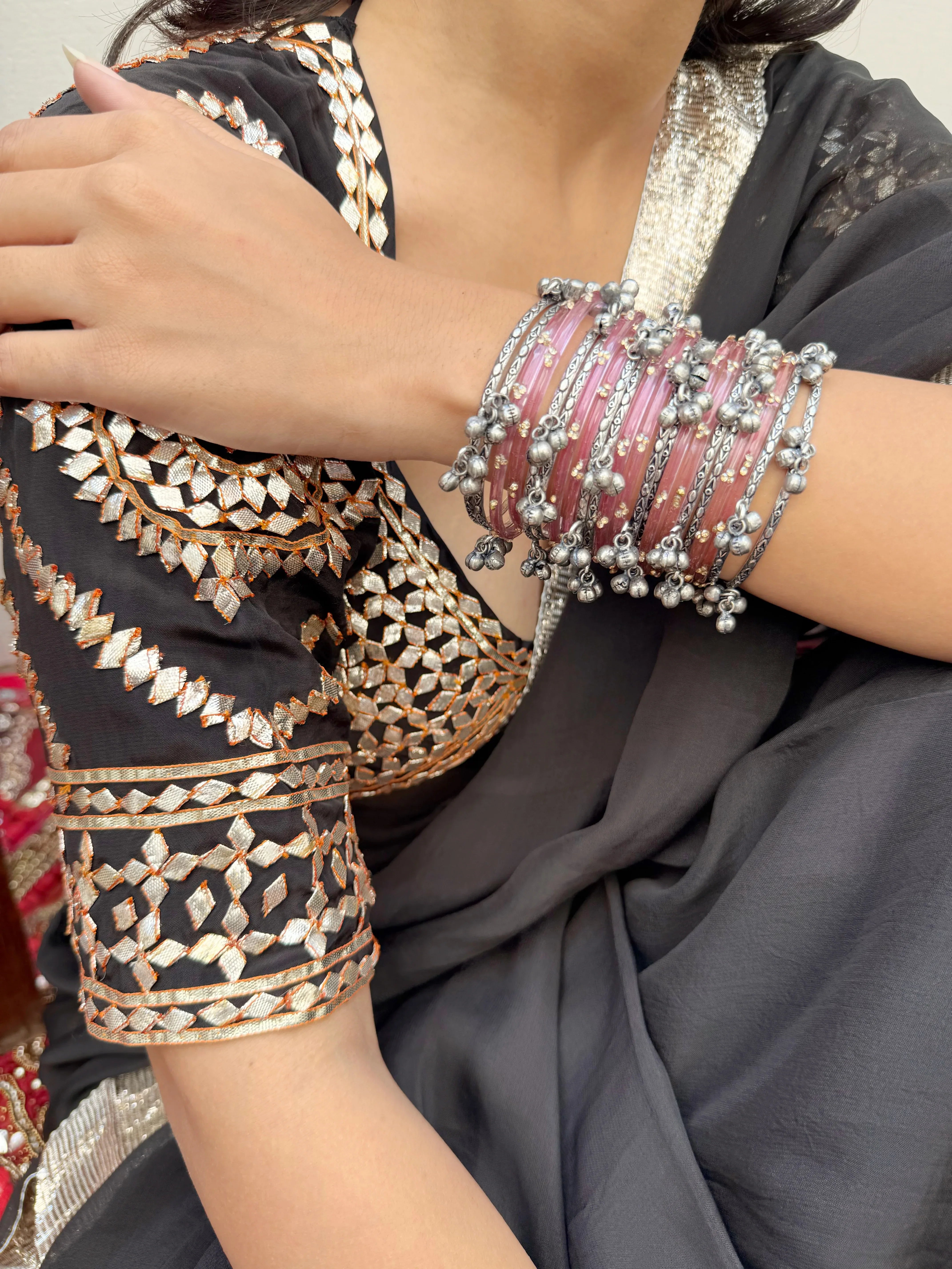 Silver Thin Ghunghroo bangles ( set of 12 pieces ) - Jhaanjhariya