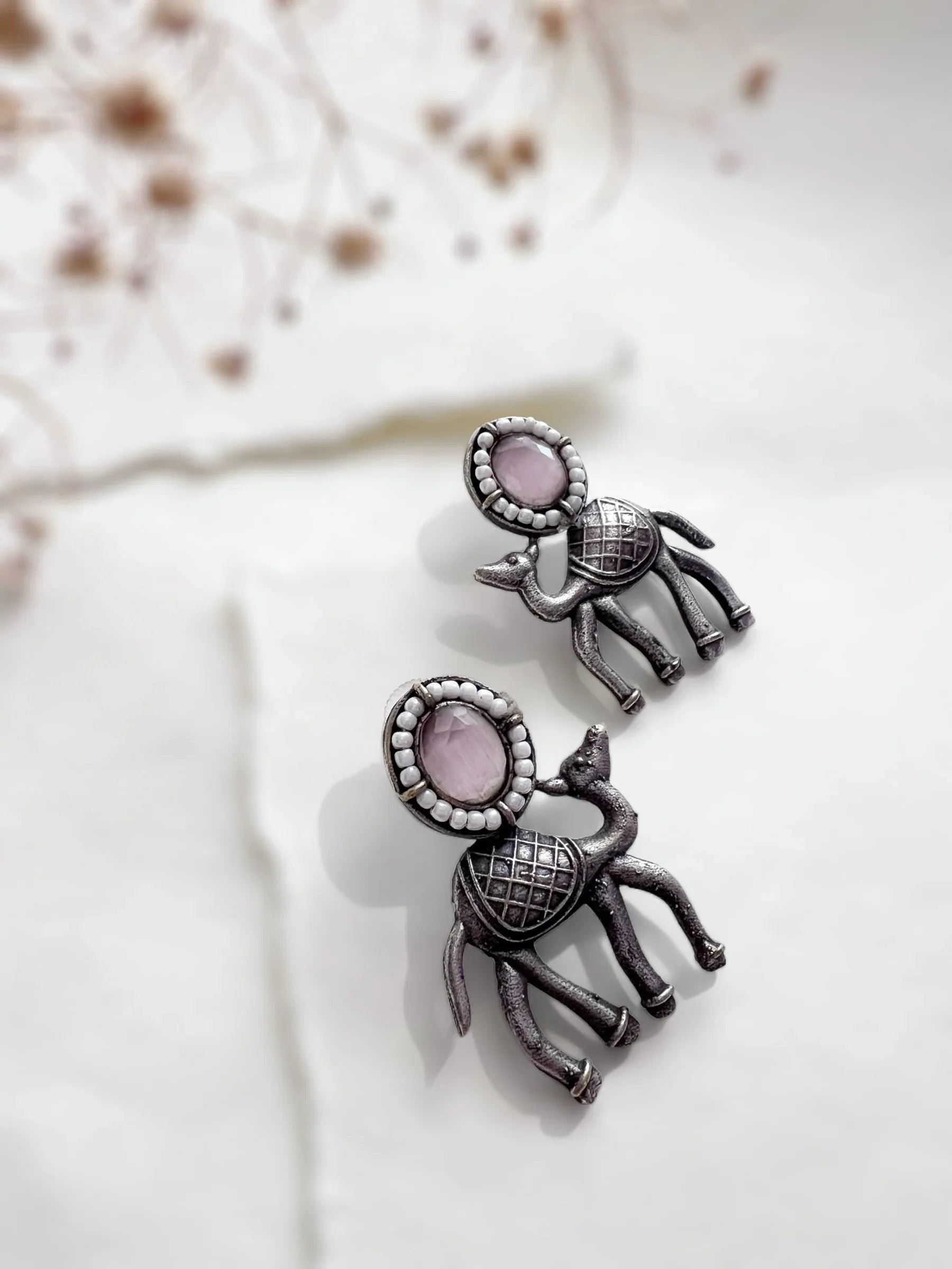 Oonth Studs With Colored MonaLisa Stones - Jhaanjhariya