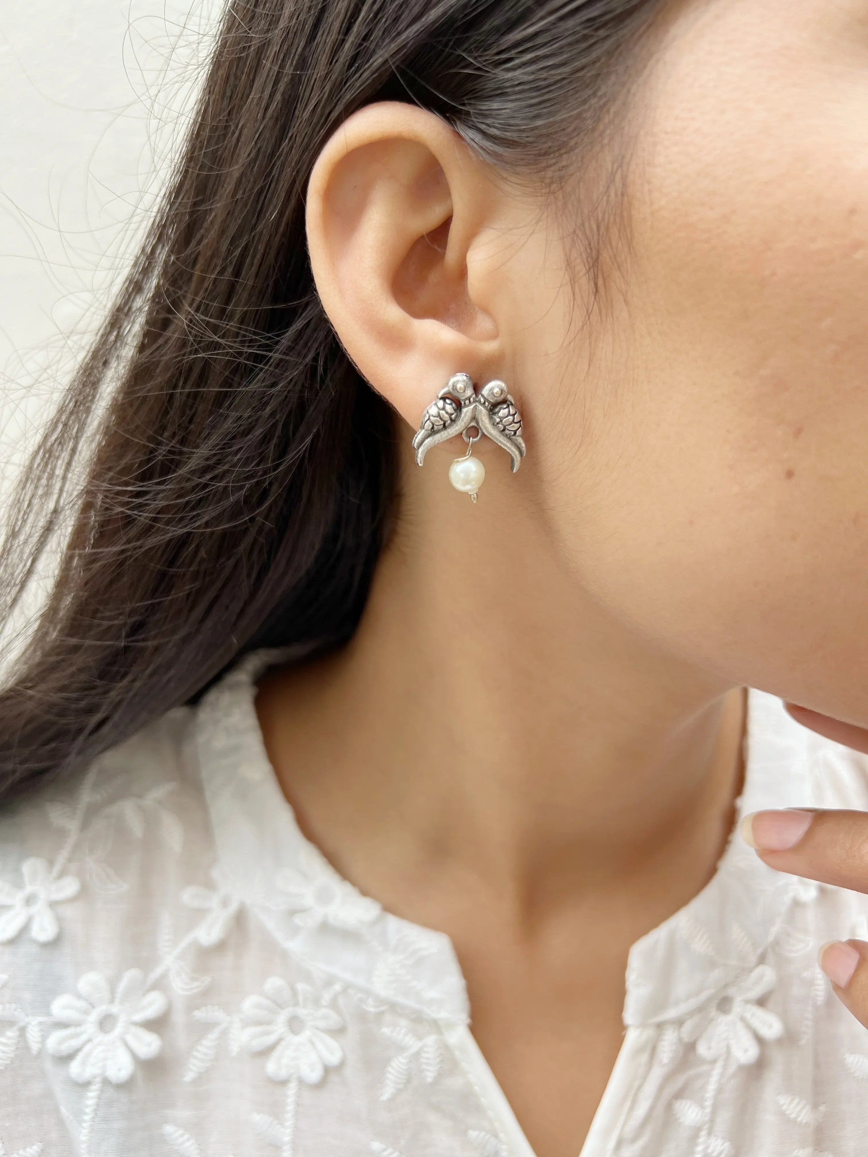 Mini Peacock Pearl Drop Studs - Jhaanjhariya