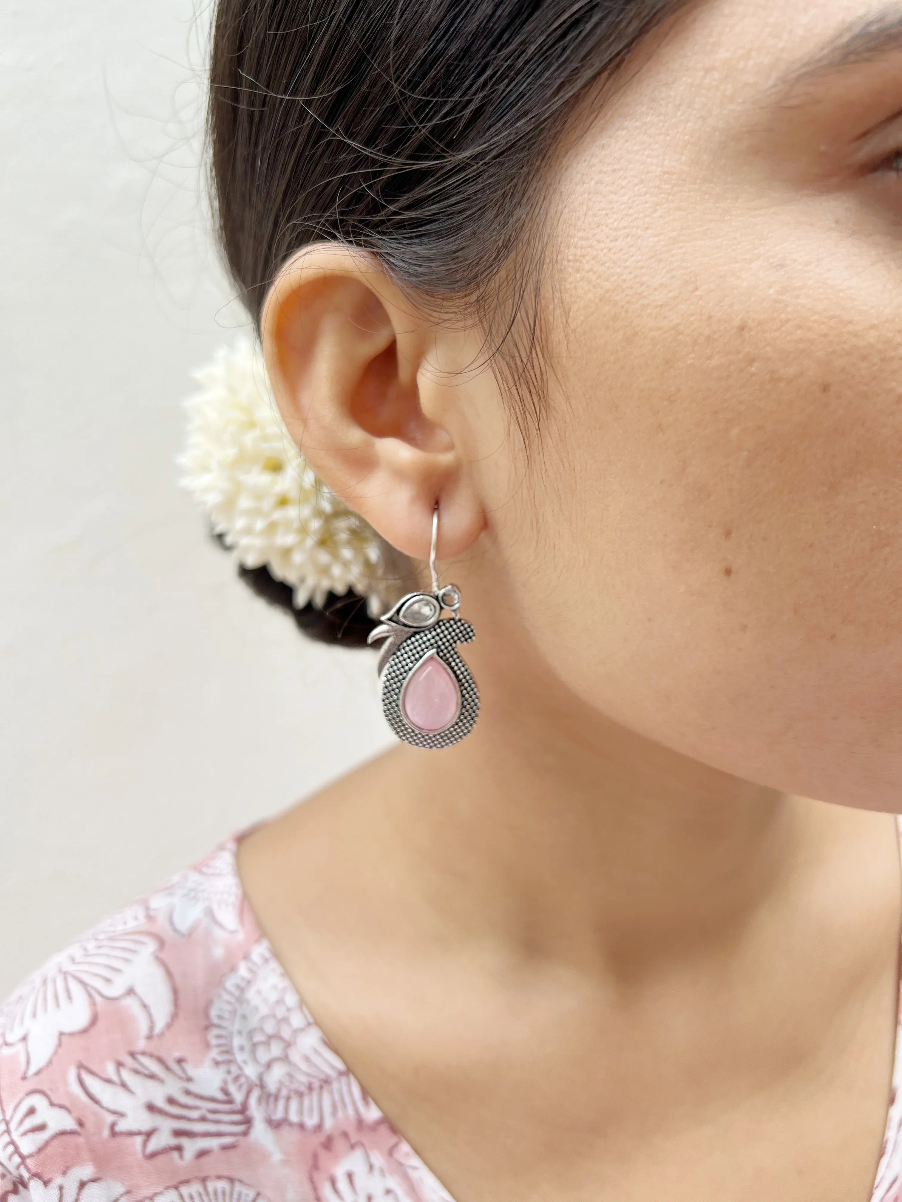 Chidiya Rani Stone Hook Earrings (SET OF TWO) - Jhaanjhariya