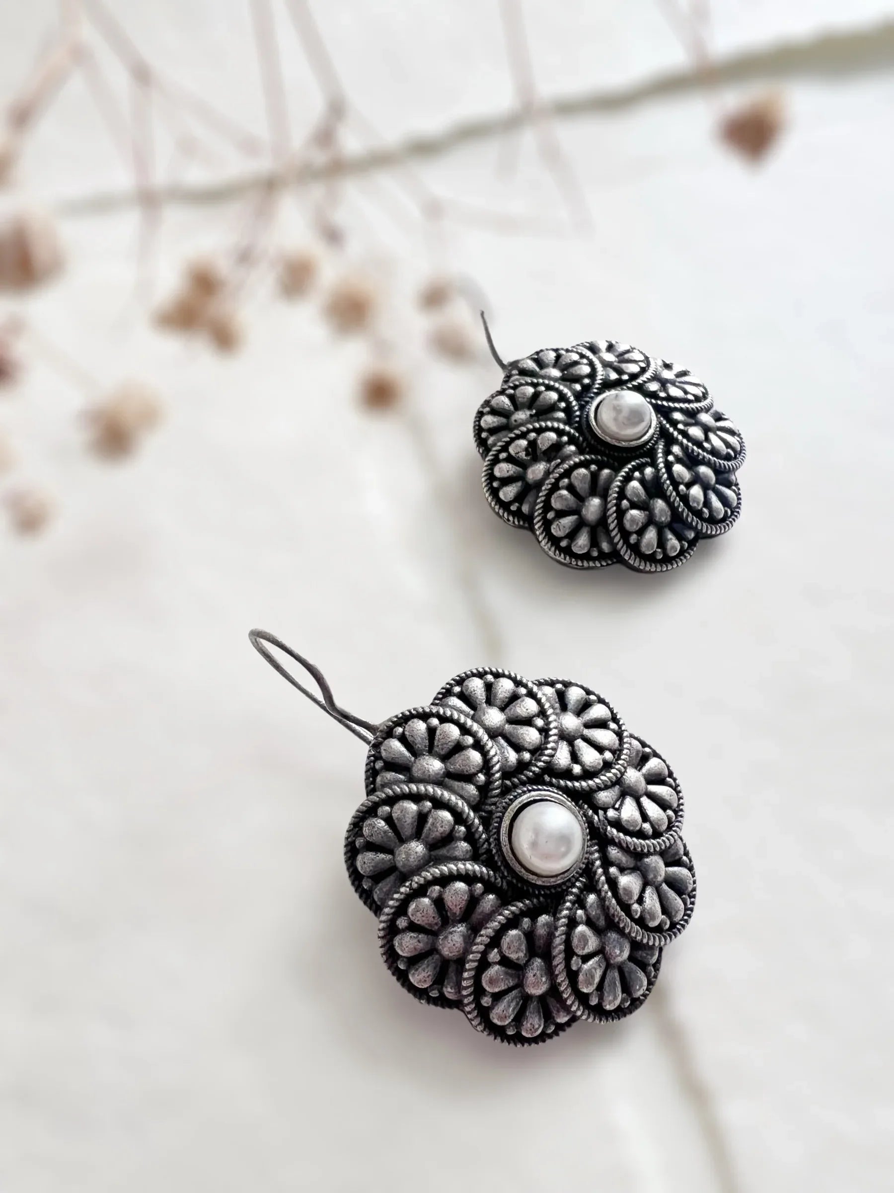 Pearl Flower Hook Earrings - Jhaanjhariya