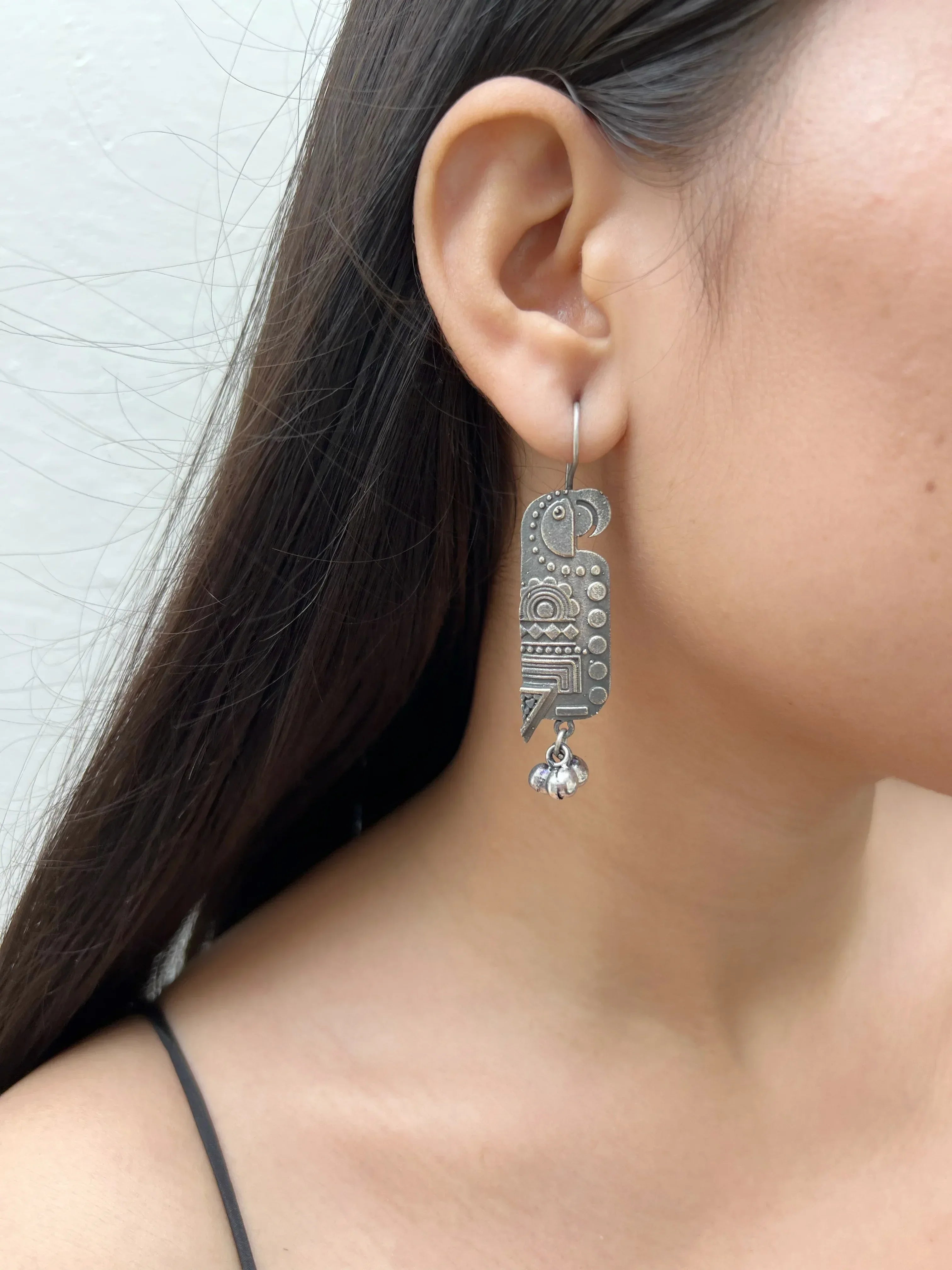 Carved Parrot Hook Earrings - Jhaanjhariya