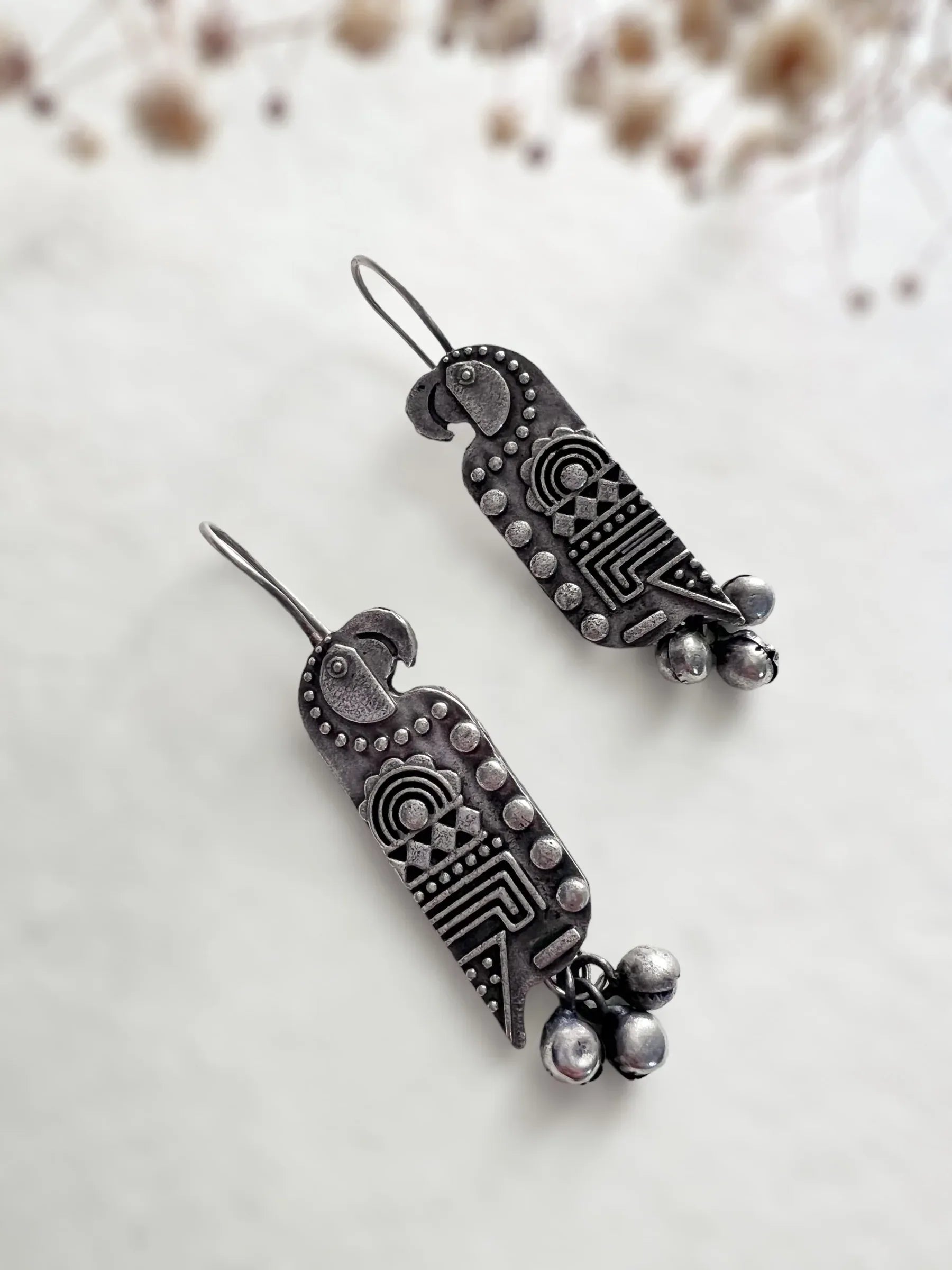 Carved Parrot Hook Earrings - Jhaanjhariya