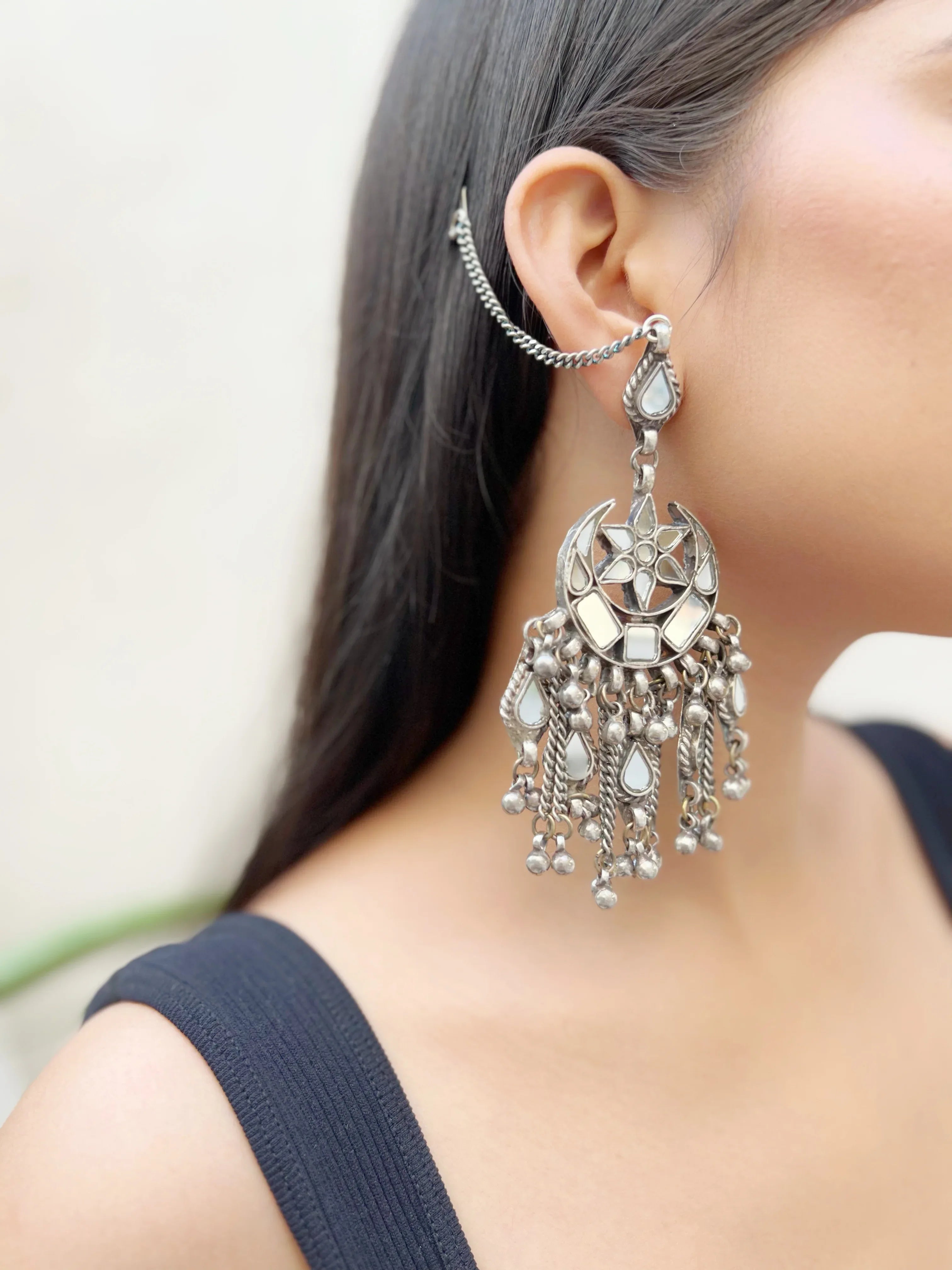 Silversheen Mirror Earring - Jhaanjhariya