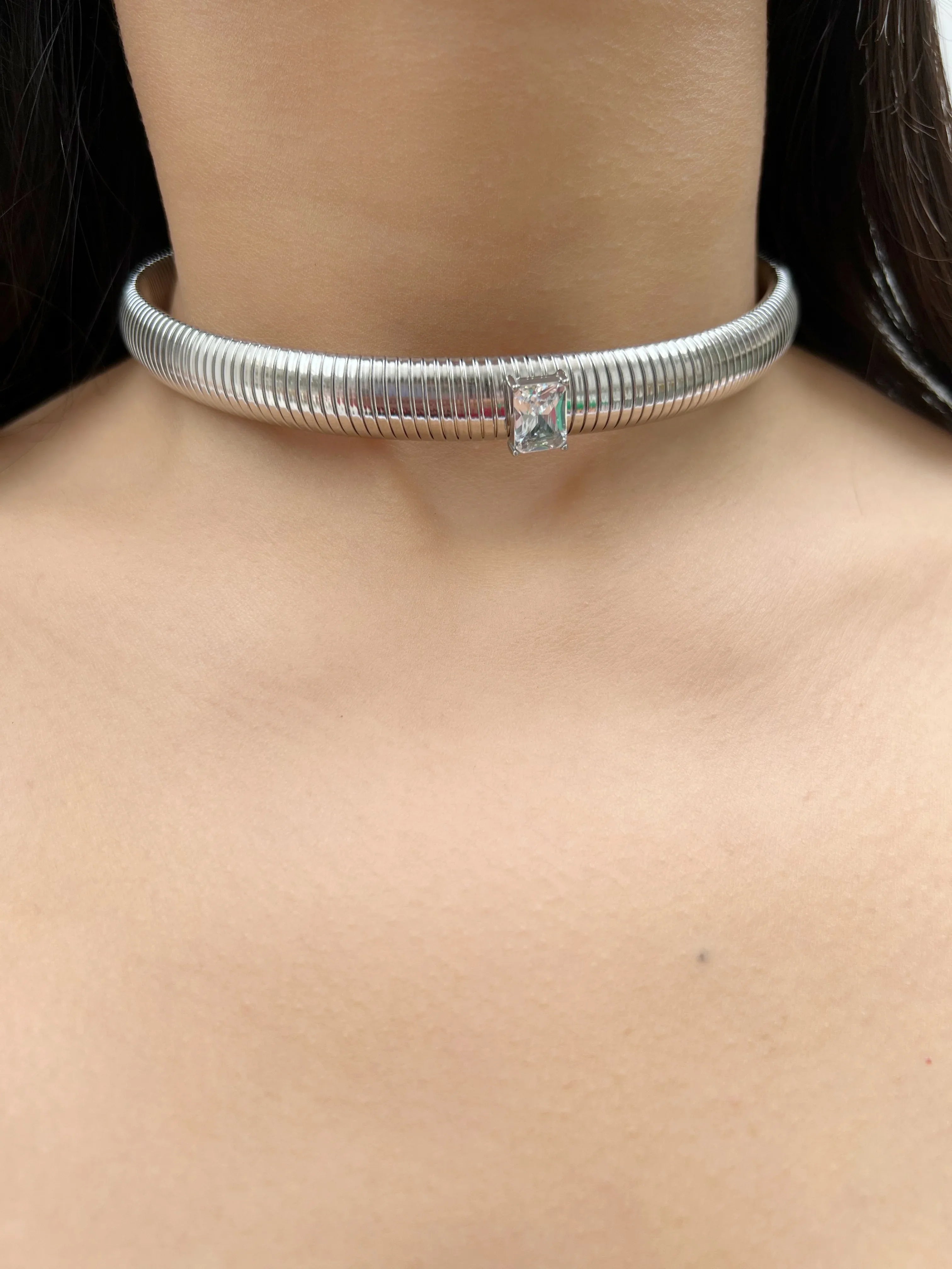 Adeen Stone Choker ( Silver ) - Jhaanjhariya