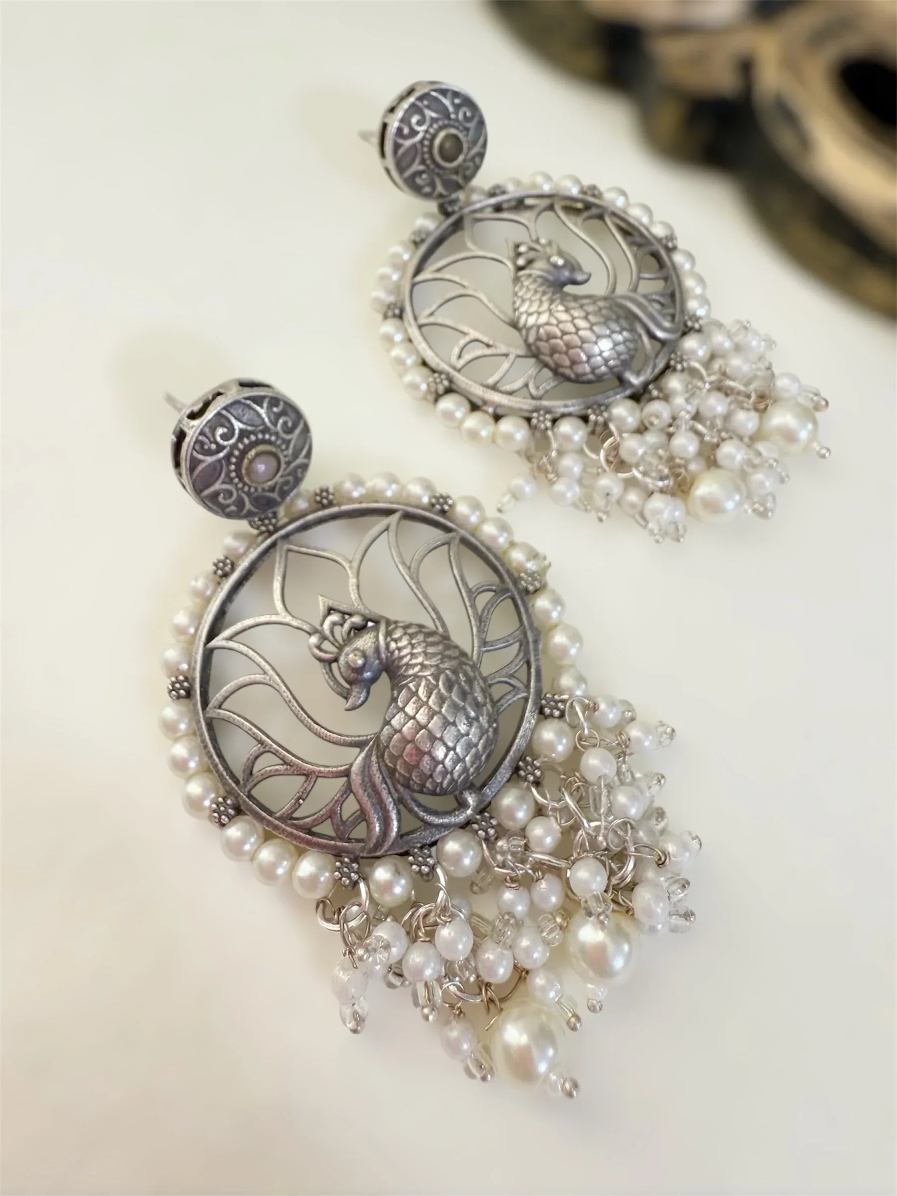 Pearl Mayur Earrings - Jhaanjhariya
