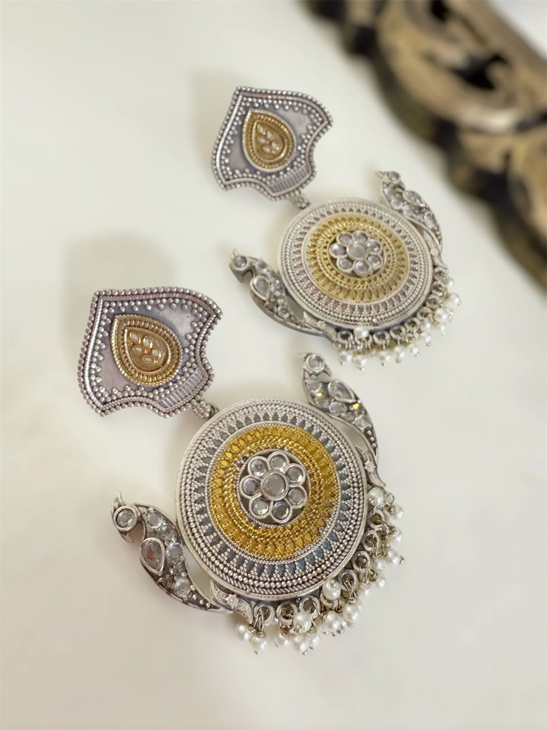 Banmala Duel Tone Danglers - Jhaanjhariya