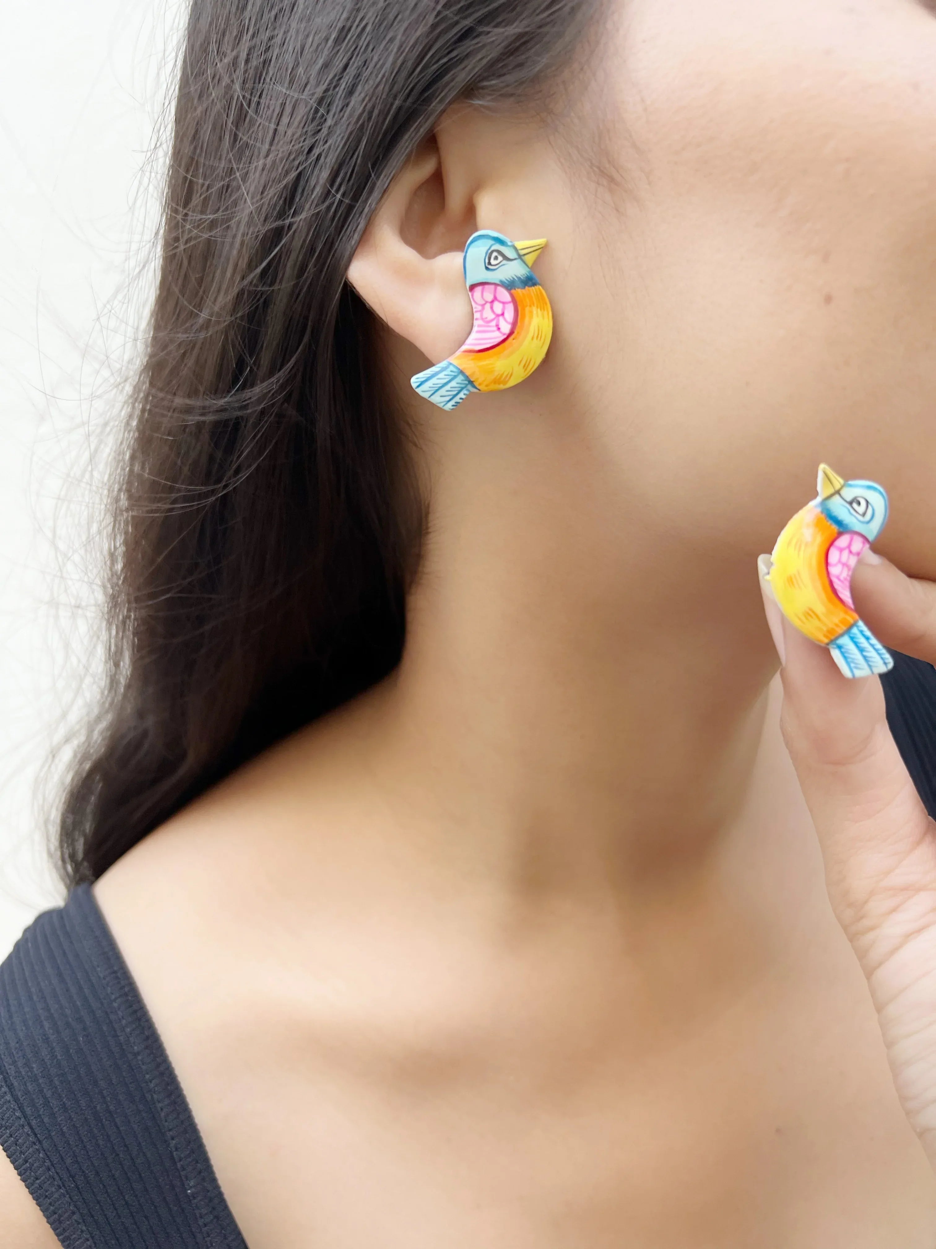 Meenakari Chidiya Studs - Jhaanjhariya