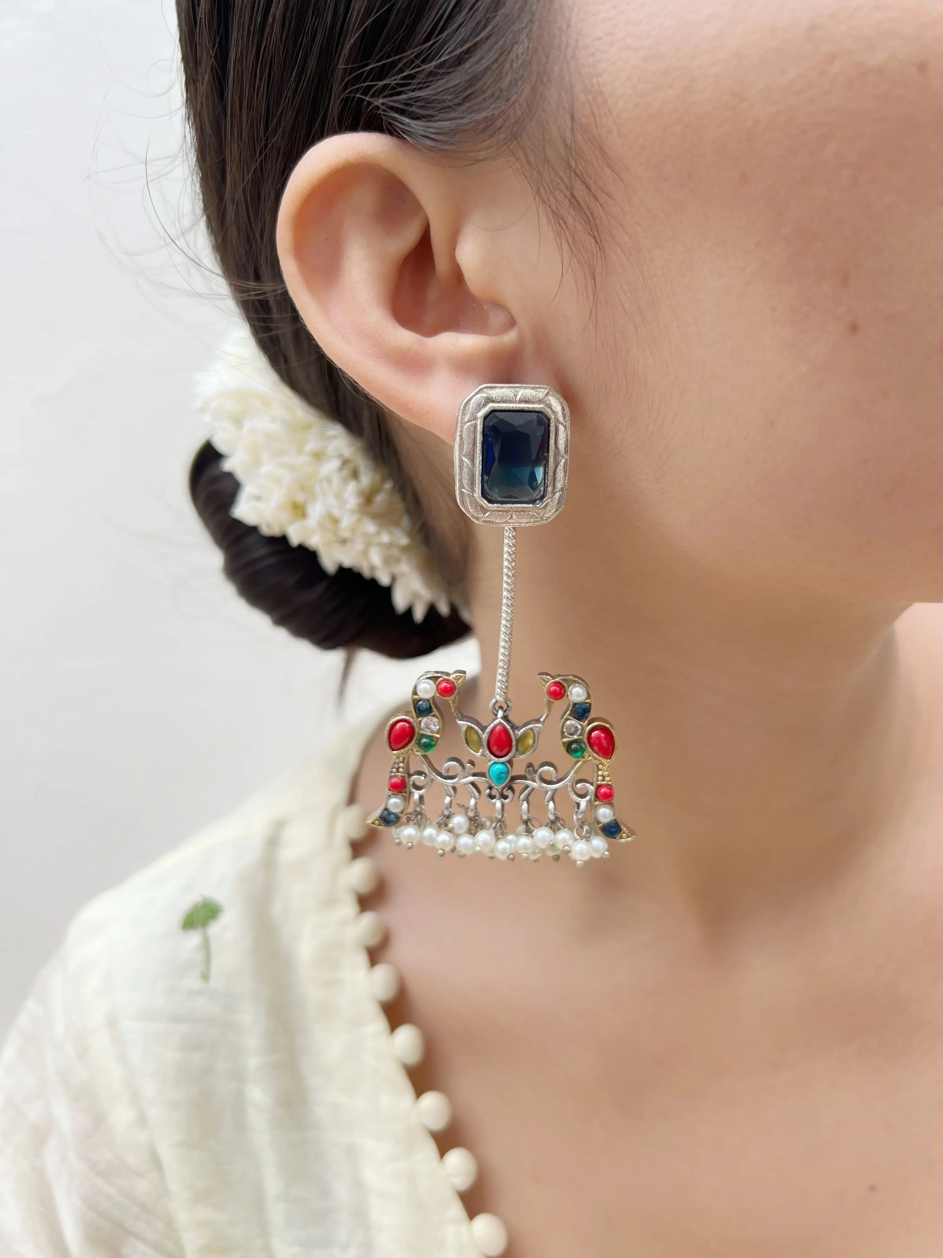 Chandi Mayur Danglers - Jhaanjhariya