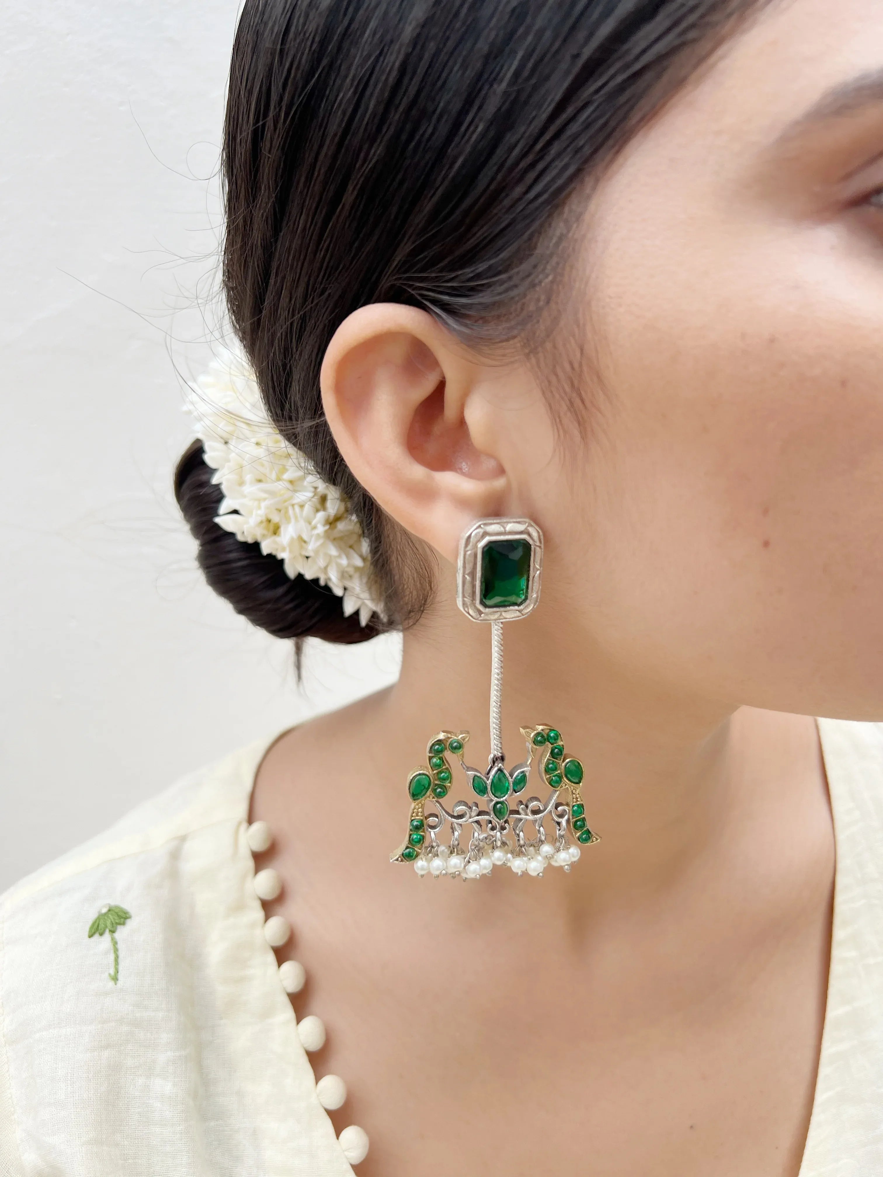 Chandi Mayur Danglers - Jhaanjhariya