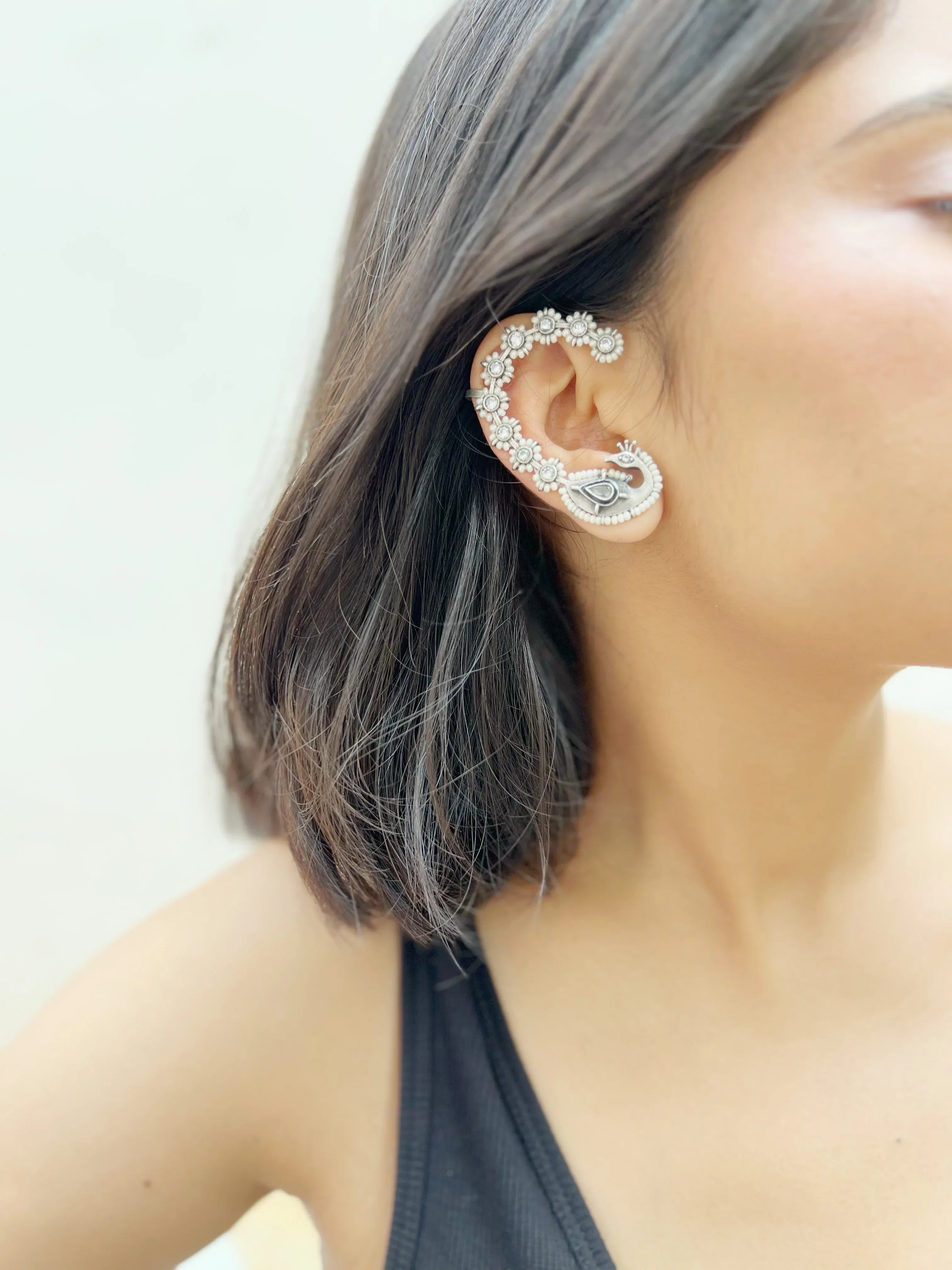 Moti Mayur Silver Earrings (SET OF TWO) - Jhaanjhariya