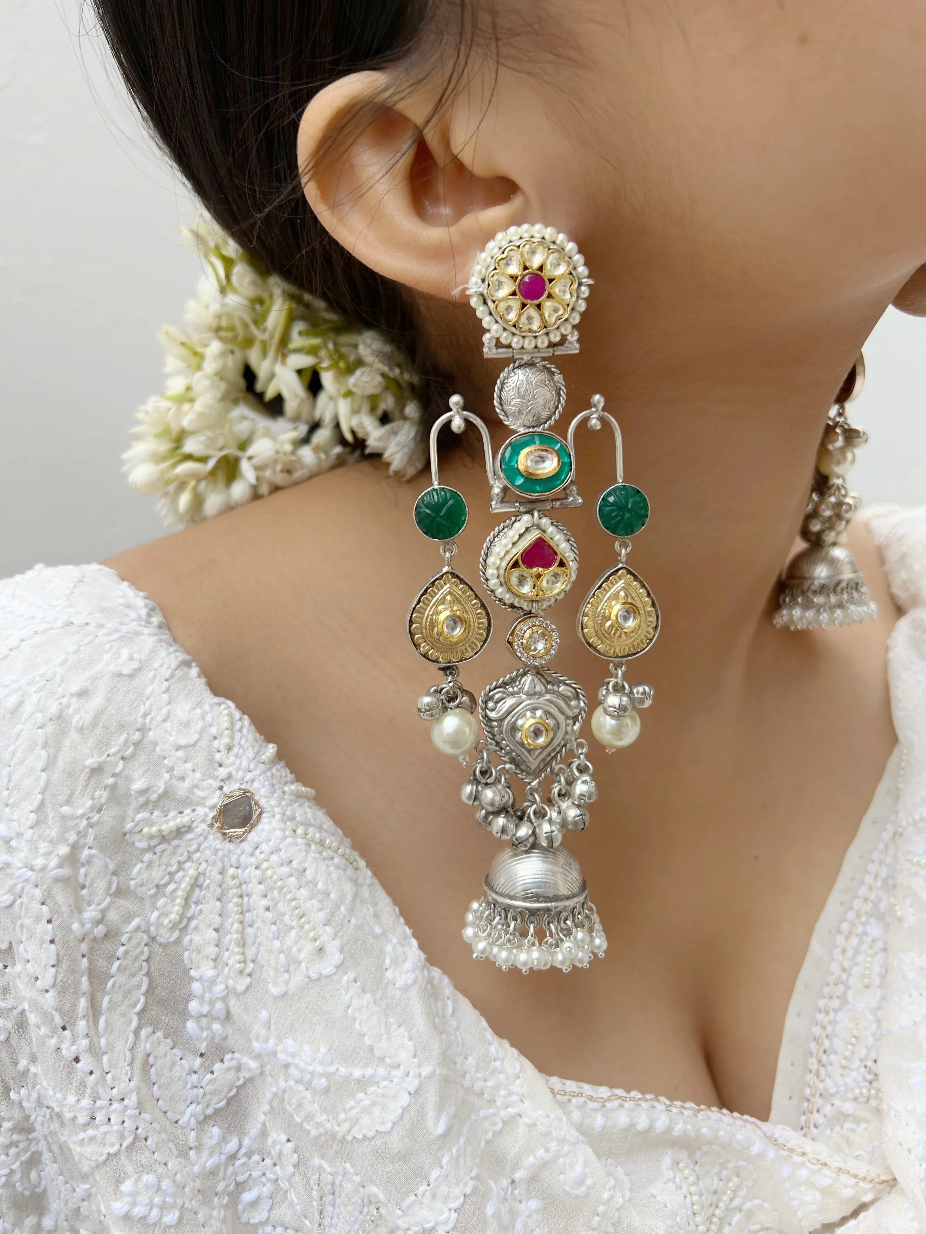 Safiya Earrings (Silver) - Jhaanjhariya