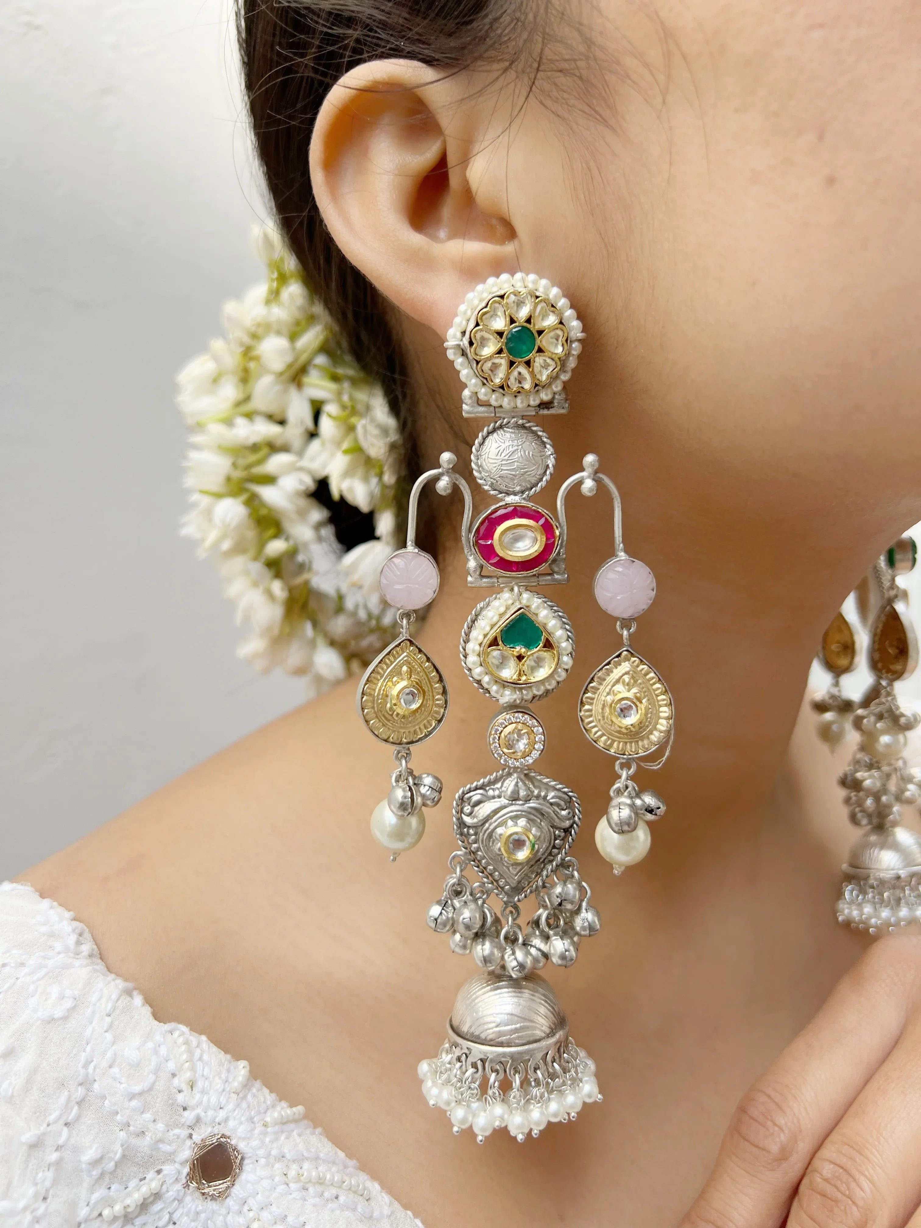 Safiya Earrings (Silver) - Jhaanjhariya